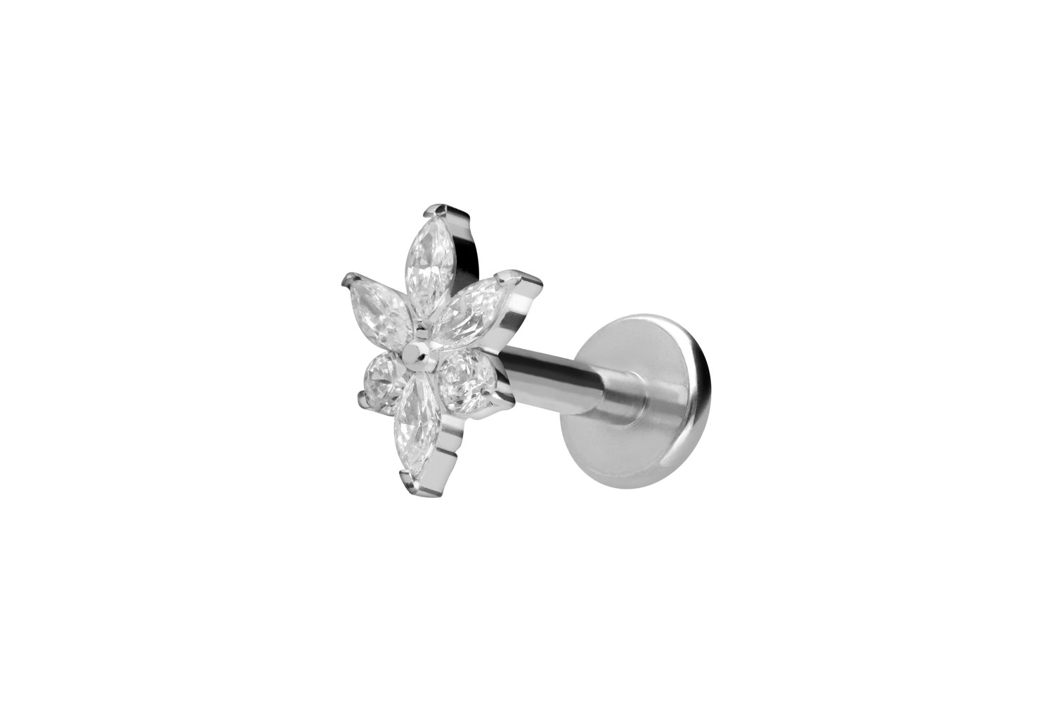 Titan Labret Piercing mit Innengewinde KRISTALLBLUME